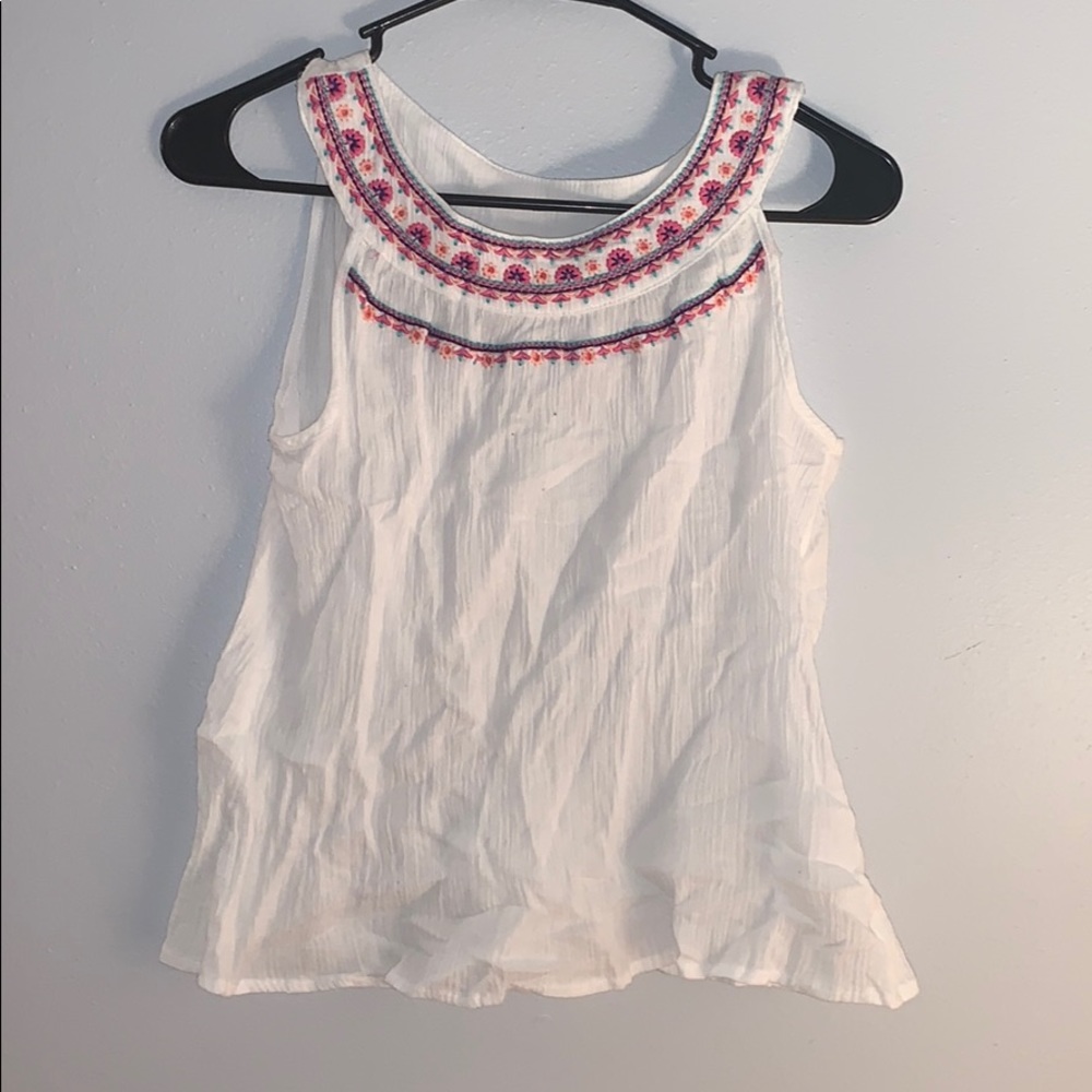 Tribal Embroidered white flowy tank top
